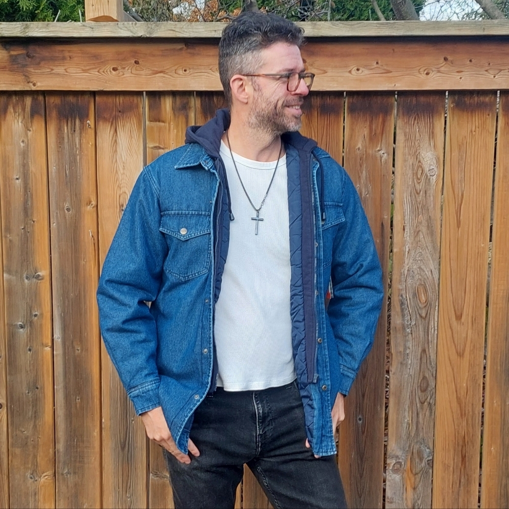 Men's Dakota Blue Denim Jacket With Hoodie - Warm, Stylish Size Small